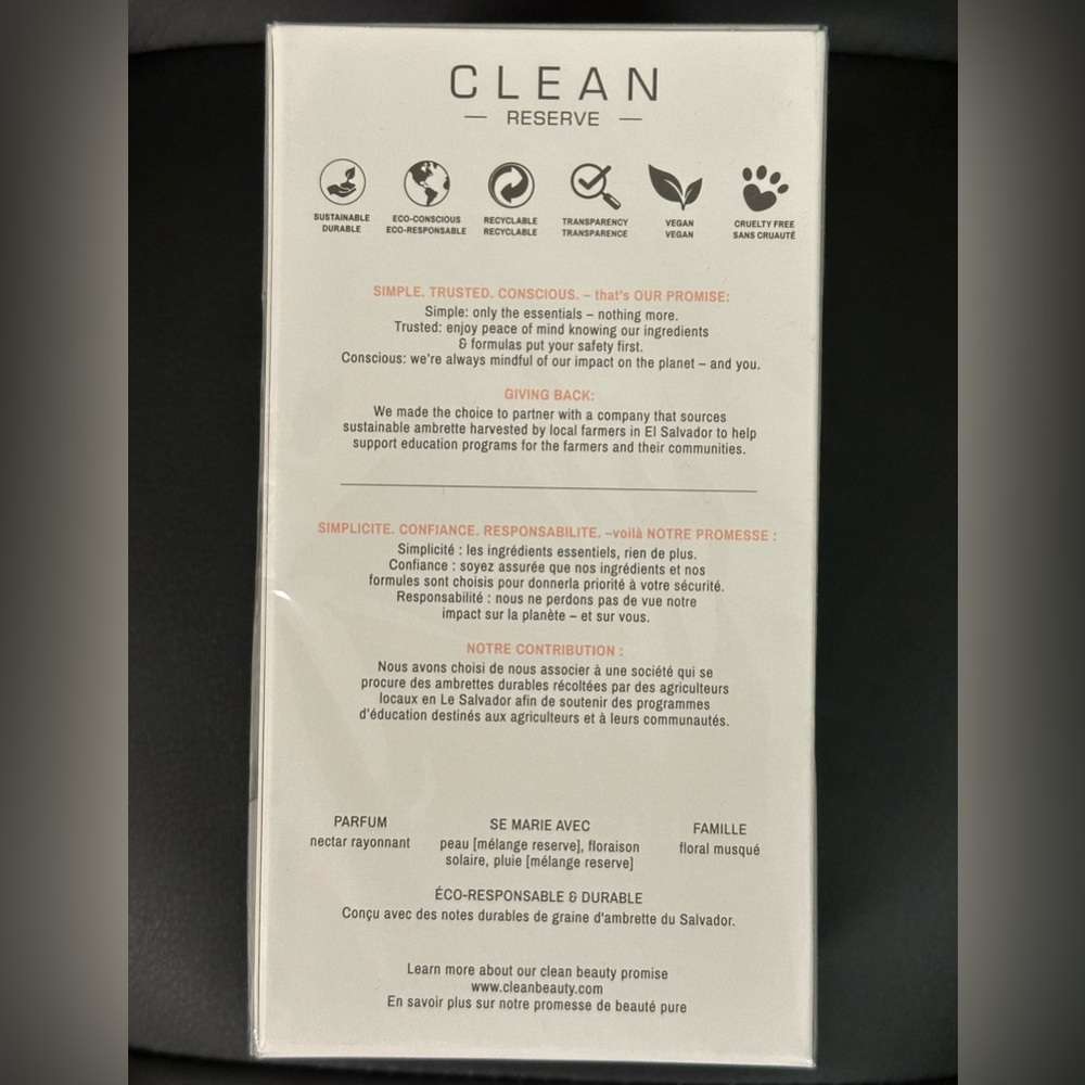 CLEAN RESERVE RADIANT NECTAR 3.4 OZ EAU DE PARFUM SPRAY-BRAND NEW IN SEALED BOX) - Picture 3 of 4